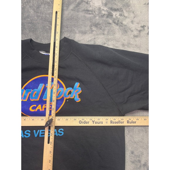Vintage Hard Rock Cafe Las Vegas Sweatshirt Hanes Black Raglan Large Made in USA - Picture 6 of 7